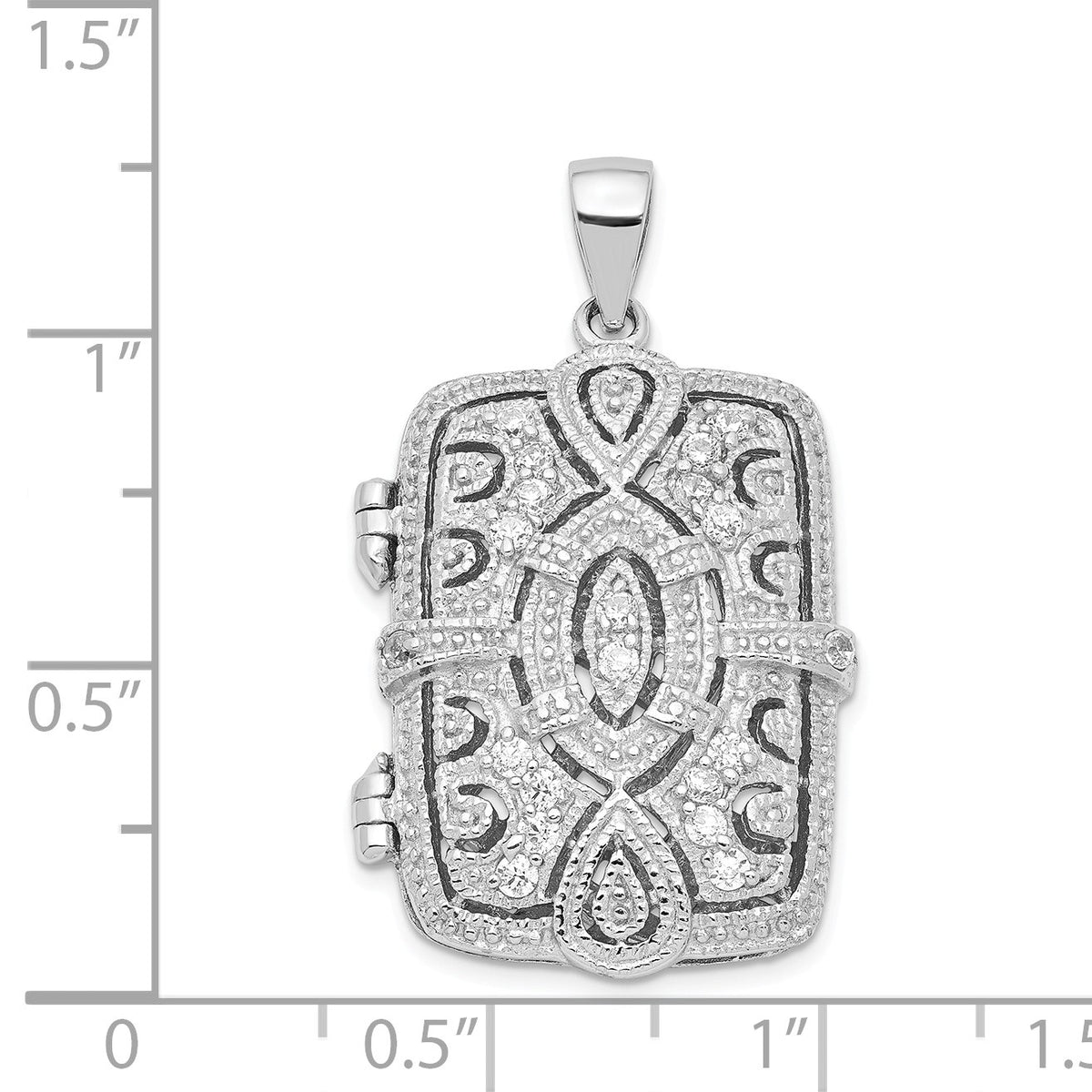 Alternate view of the Sterling Silver and CZ Geometric Design Rectangular Locket, 24mm by The Black Bow Jewelry Co.
