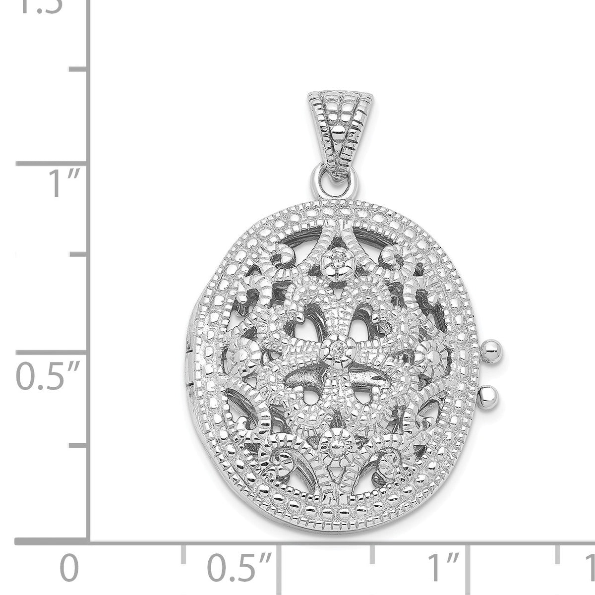 Alternate view of the Sterling Silver and Cubic Zirconia 22mm Ornate Oval Locket by The Black Bow Jewelry Co.