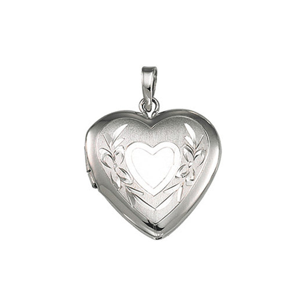 Sterling Silver 16mm Satin and Polished Heart Locket, Item P12299 by The Black Bow Jewelry Co.