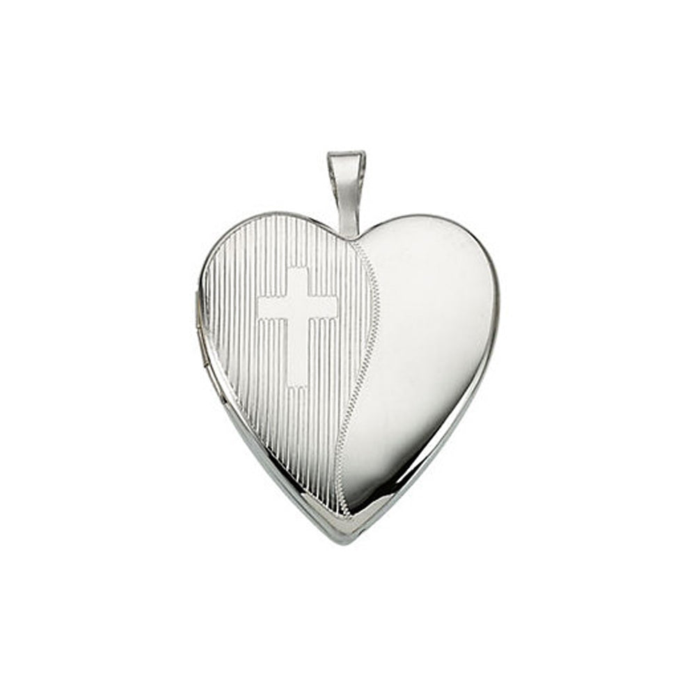 Sterling Silver 20mm Side Cross Divided Heart Locket, Item P12304 by The Black Bow Jewelry Co.