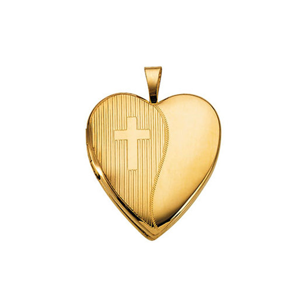 14k Yellow Gold 20mm Side Cross Divided Heart Locket, Item P12305 by The Black Bow Jewelry Co.