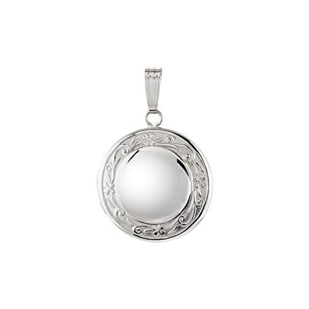 Sterling Silver 18mm Round Floral Border Locket, Item P12308 by The Black Bow Jewelry Co.