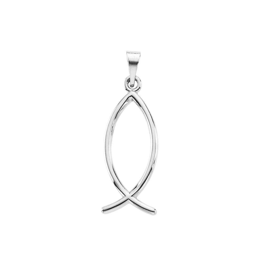14k White Gold Christian Fish (Ichthus) Pendant, 9 x 22mm, Item P12314 by The Black Bow Jewelry Co.