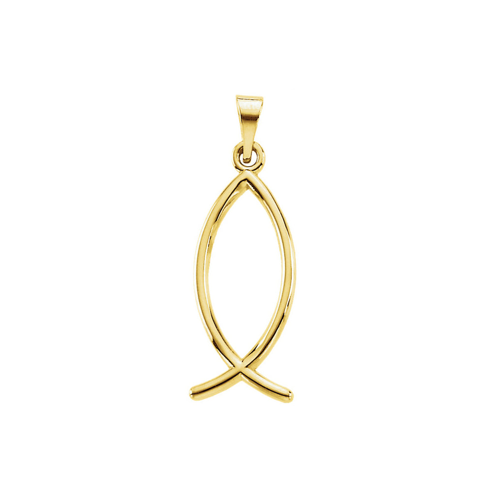 14k Yellow Gold Christian Fish (Ichthus) Pendant, 9 x 22mm, Item P12315 by The Black Bow Jewelry Co.