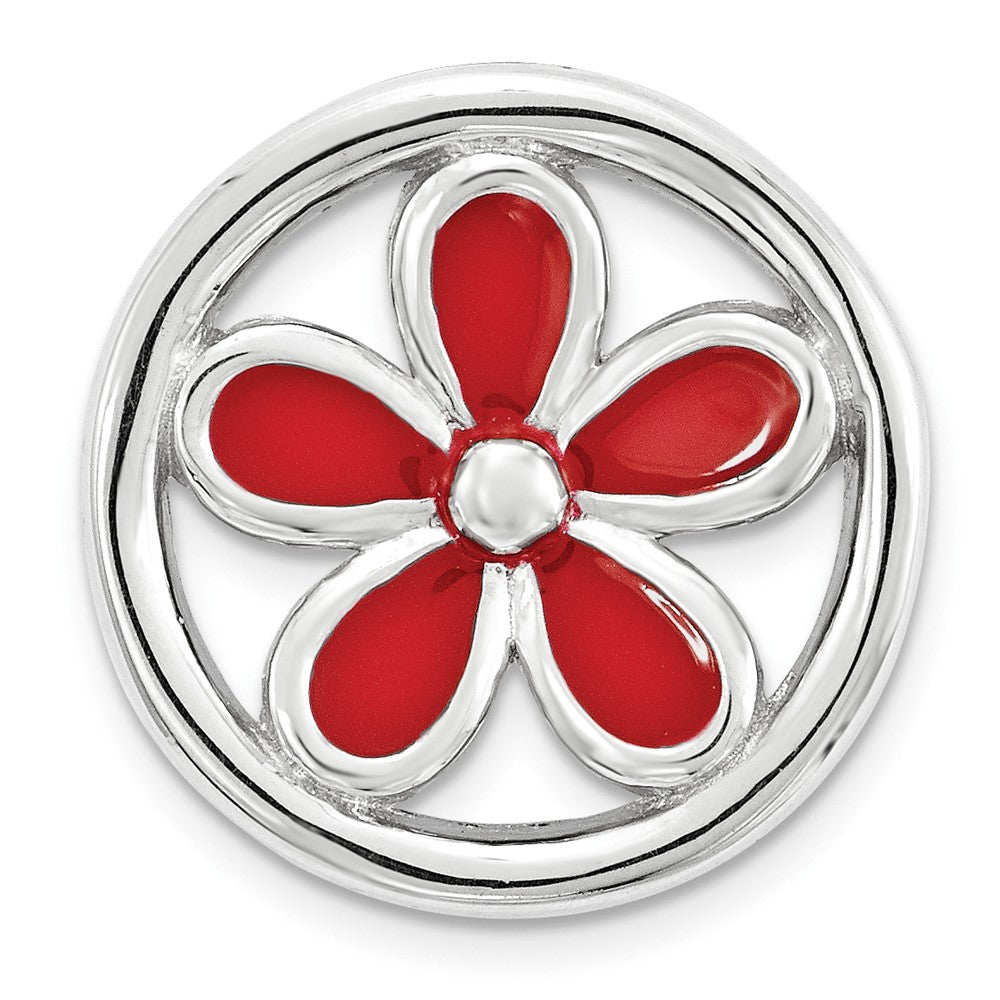 Sterling Silver Enameled Stackable Small Red Flower Slide, 12mm, Item P12422 by The Black Bow Jewelry Co.