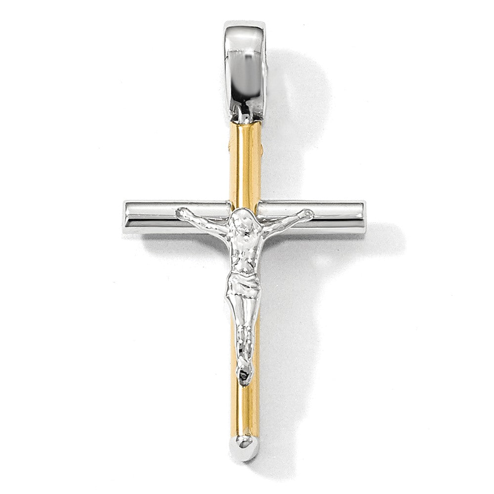 14k Two Tone Gold, Polished Crucifix Pendant, 17 x 32mm, Item P12482 by The Black Bow Jewelry Co.
