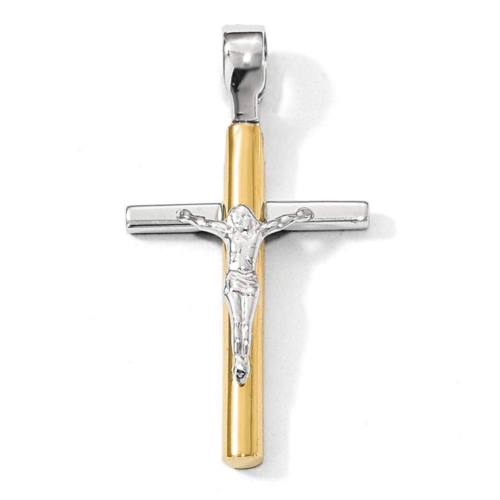 14k Two Tone Gold, Polished Crucifix Pendant, 18 x 32mm, Item P12483 by The Black Bow Jewelry Co.