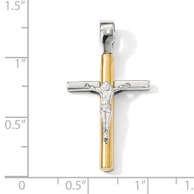 Alternate view of the 14k Two Tone Gold, Polished Crucifix Pendant, 18 x 32mm by The Black Bow Jewelry Co.