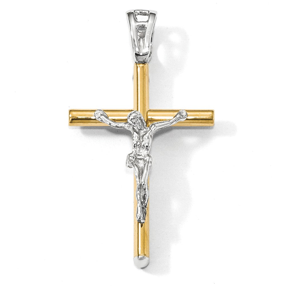 14k Two Tone Gold, Polished Crucifix Pendant, 21 x 37mm, Item P12484 by The Black Bow Jewelry Co.