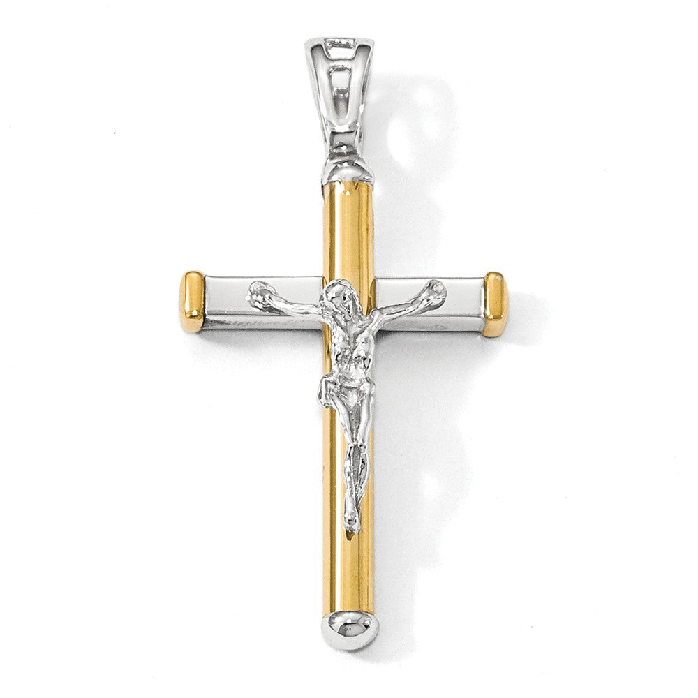 14k Two Tone Gold, Polished Crucifix Pendant, 21 x 40mm, Item P12485 by The Black Bow Jewelry Co.