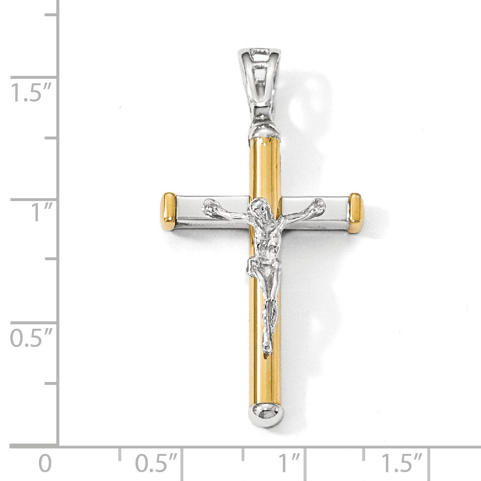 Alternate view of the 14k Two Tone Gold, Polished Crucifix Pendant, 21 x 40mm by The Black Bow Jewelry Co.