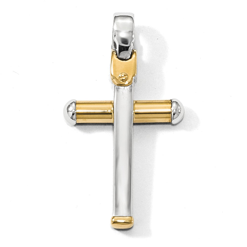 14k Two Tone Gold, Polished Tube Cross Pendant, 18 x 32mm, Item P12487 by The Black Bow Jewelry Co.