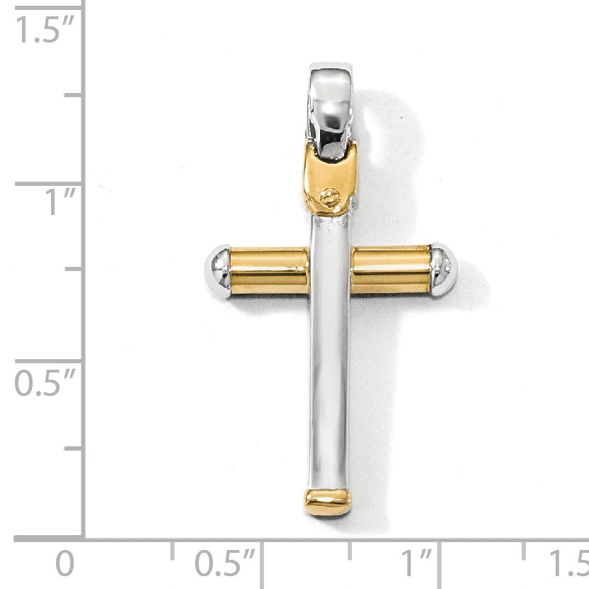 Alternate view of the 14k Two Tone Gold, Polished Tube Cross Pendant, 18 x 32mm by The Black Bow Jewelry Co.