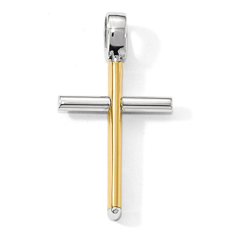 14k Two Tone Gold, Polished Hollow Cross Pendant, 18 x 32mm, Item P12489 by The Black Bow Jewelry Co.