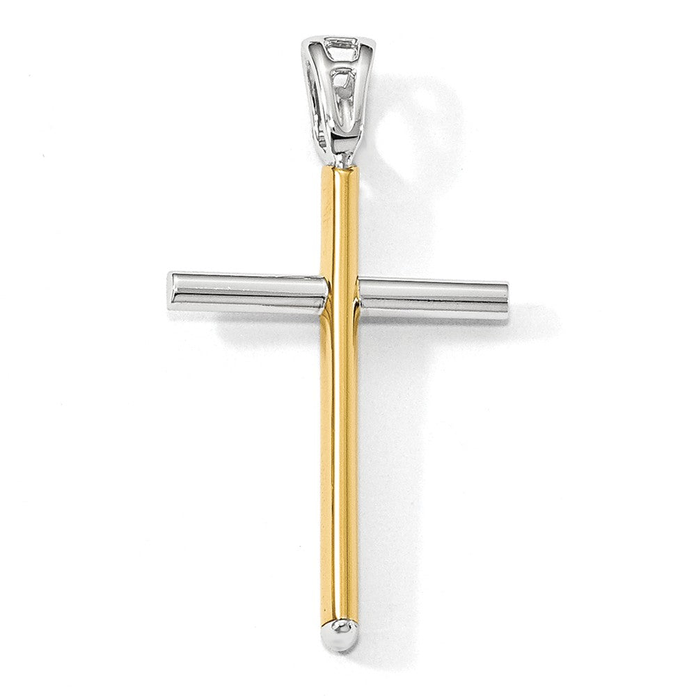 14k Two Tone Gold, Polished Cross Pendant, 21 x 38mm, Item P12490 by The Black Bow Jewelry Co.