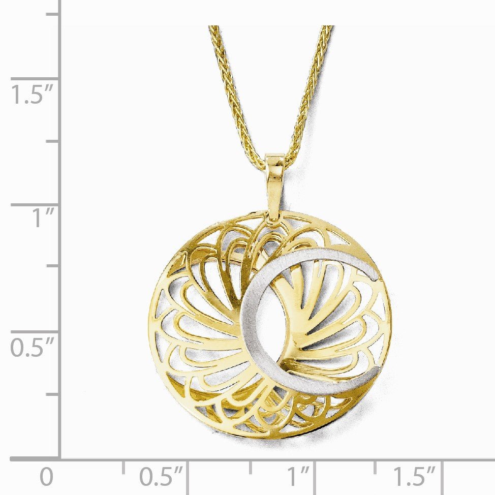 Alternate view of the 10k Two Tone Gold Polished &amp; Satin Round Pendant, 25mm by The Black Bow Jewelry Co.