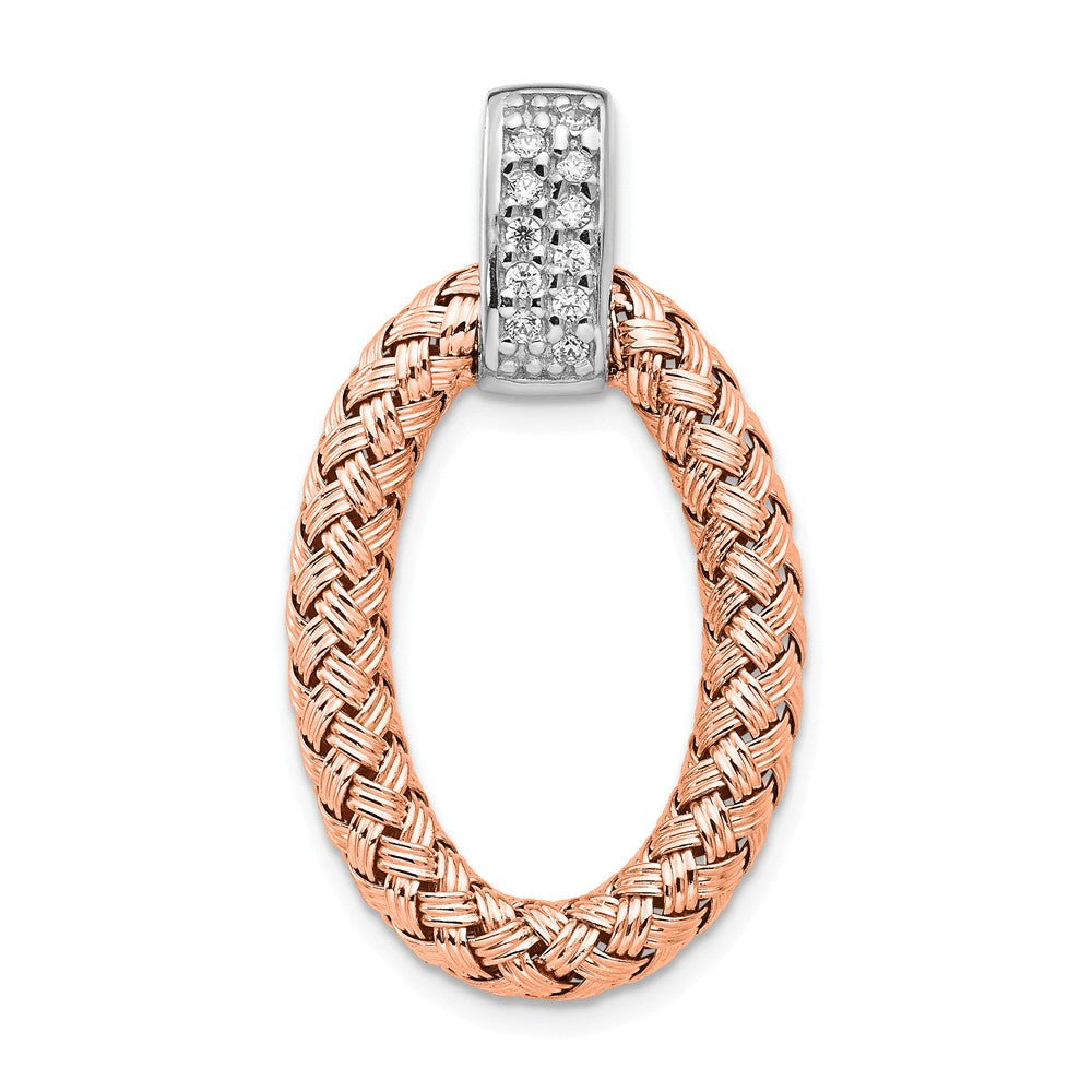 Rose Gold Tone Plated Silver &amp; CZ Braided Oval Pendant, 17 x 30mm, Item P12501 by The Black Bow Jewelry Co.
