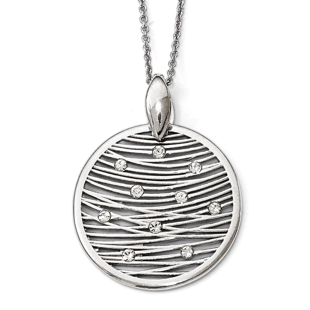 Sterling Silver and Crystal Round Web Design Pendant, 22 x 29mm, Item P12517 by The Black Bow Jewelry Co.