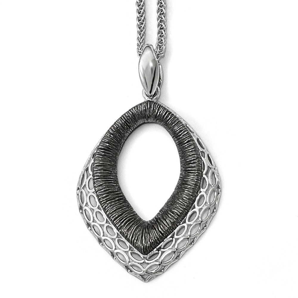 Sterling Silver &amp; Black Plated Polished Textured Pendant, 25 x 40mm, Item P12520 by The Black Bow Jewelry Co.