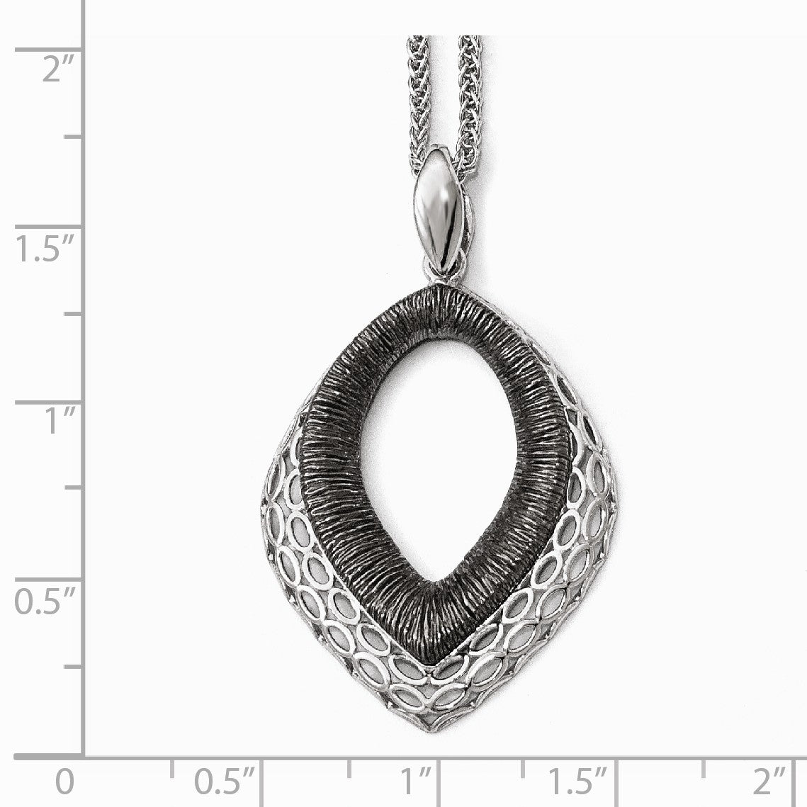 Alternate view of the Sterling Silver &amp; Black Plated Polished Textured Pendant, 25 x 40mm by The Black Bow Jewelry Co.