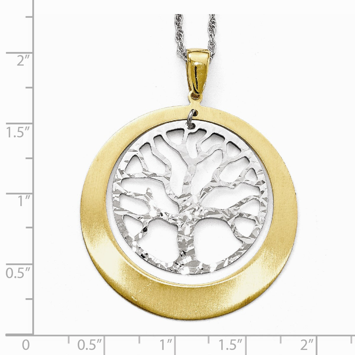 Alternate view of the Sterling Silver and Gold Tone Textured Tree Circle Pendant, 38 x 48mm by The Black Bow Jewelry Co.