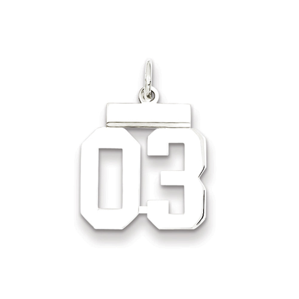 Sterling Silver, Athletic Collection Medium Polished Number 03 Pendant, Item P14042-03 by The Black Bow Jewelry Co.