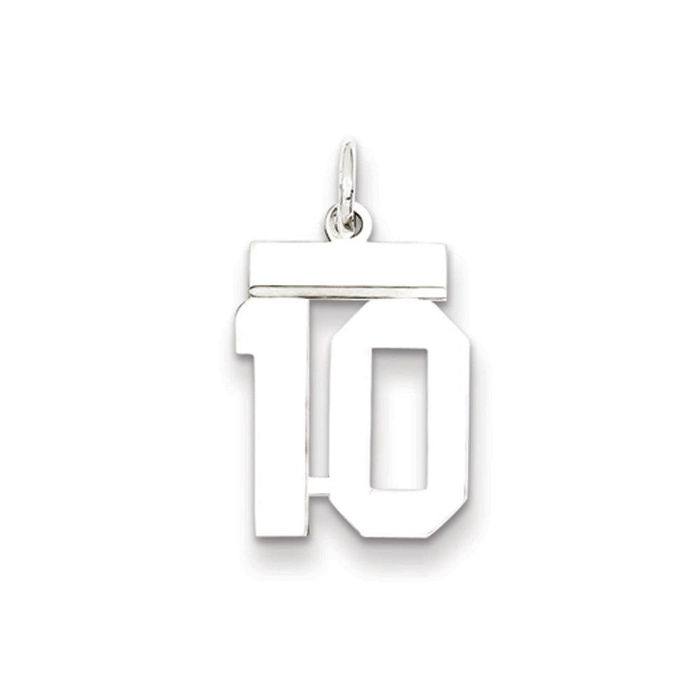 Sterling Silver, Athletic Collection Medium Polished Number 10 Pendant, Item P14042-10 by The Black Bow Jewelry Co.