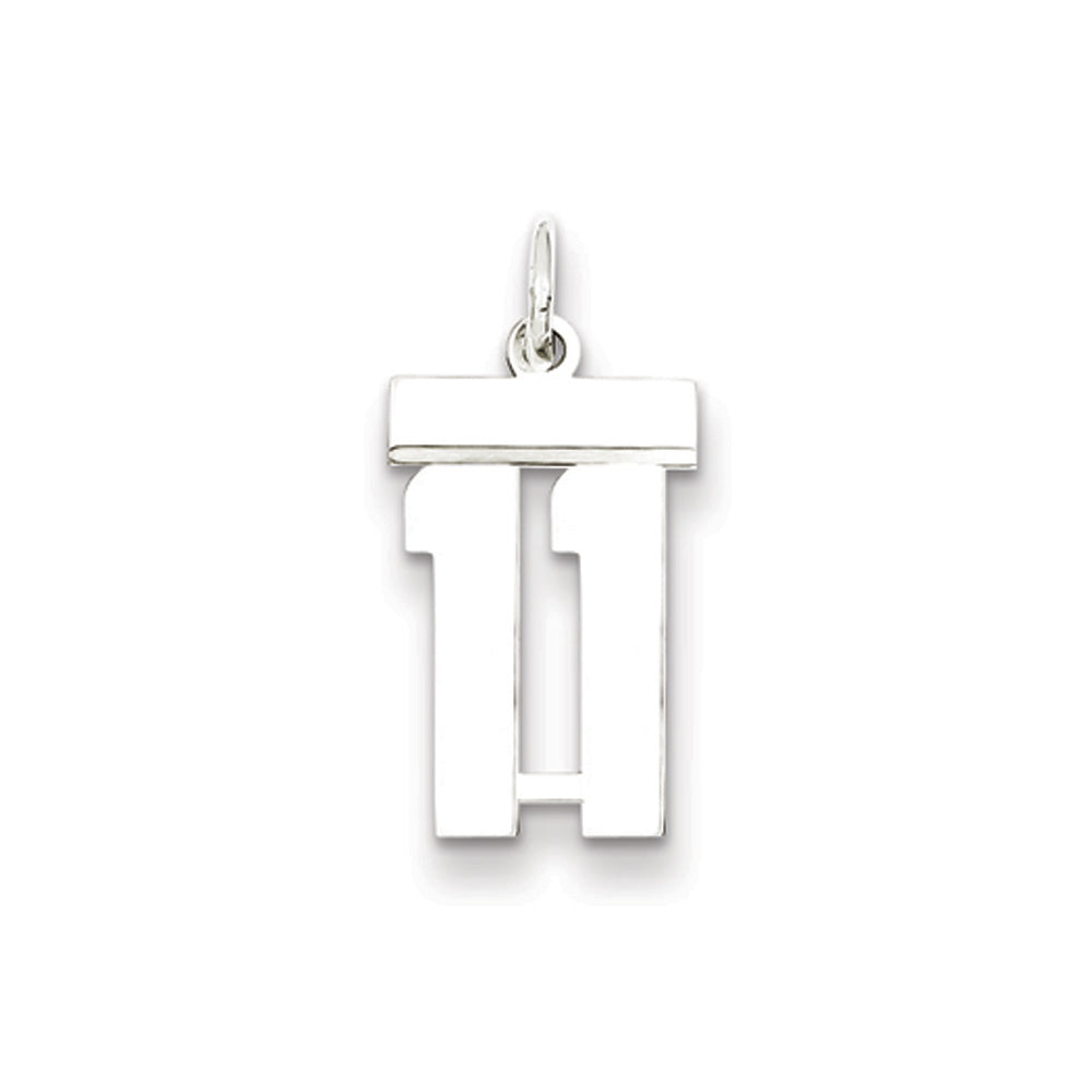 Sterling Silver, Athletic Collection Medium Polished Number 11 Pendant, Item P14042-11 by The Black Bow Jewelry Co.