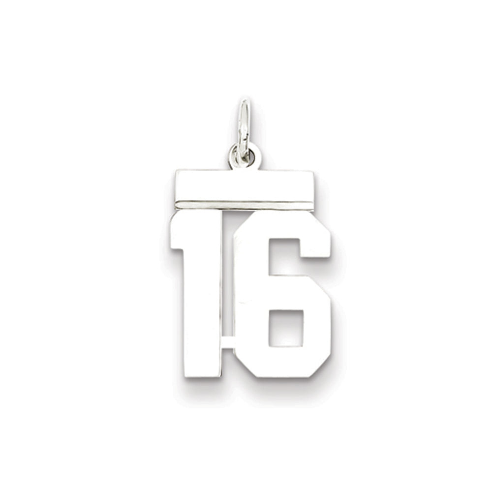 Sterling Silver, Athletic Collection Medium Polished Number 16 Pendant, Item P14042-16 by The Black Bow Jewelry Co.