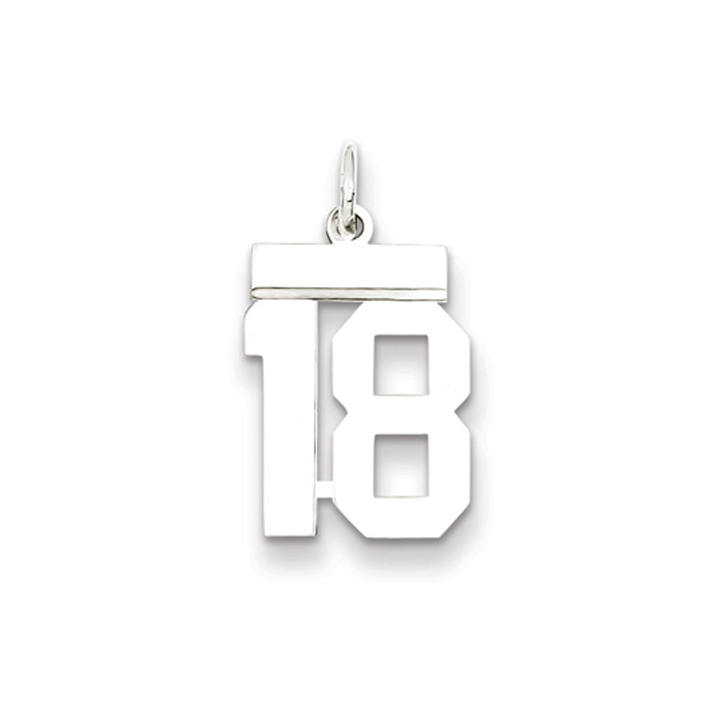 Sterling Silver, Athletic Collection Medium Polished Number 18 Pendant, Item P14042-18 by The Black Bow Jewelry Co.