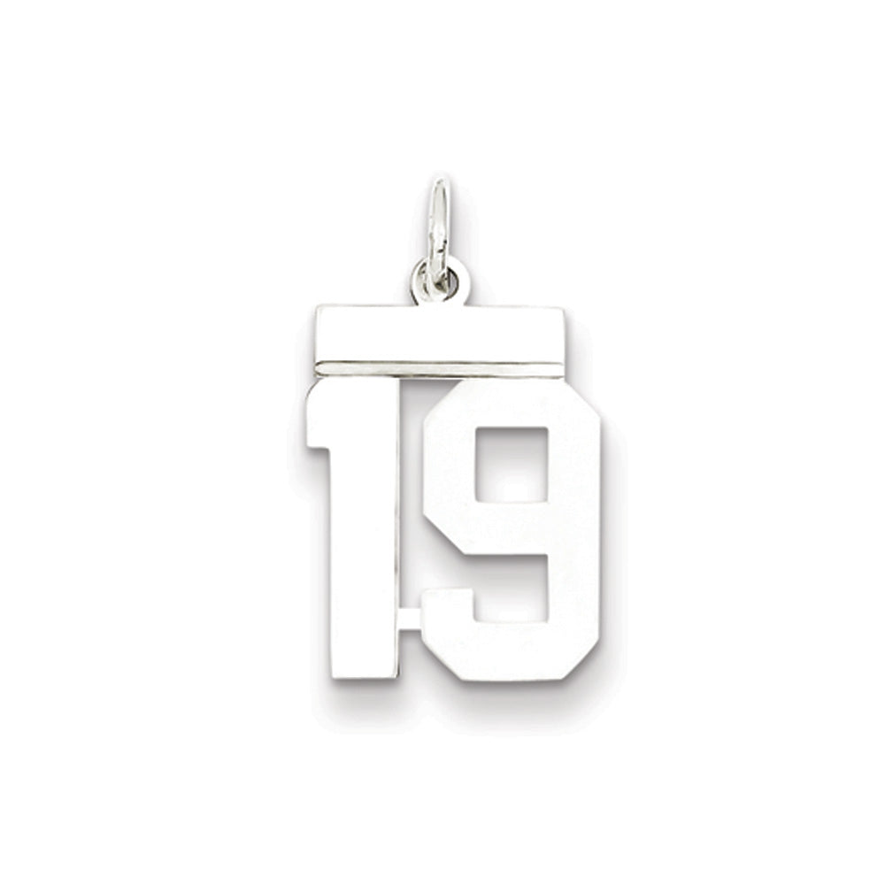 Sterling Silver, Athletic Collection Medium Polished Number 19 Pendant, Item P14042-19 by The Black Bow Jewelry Co.