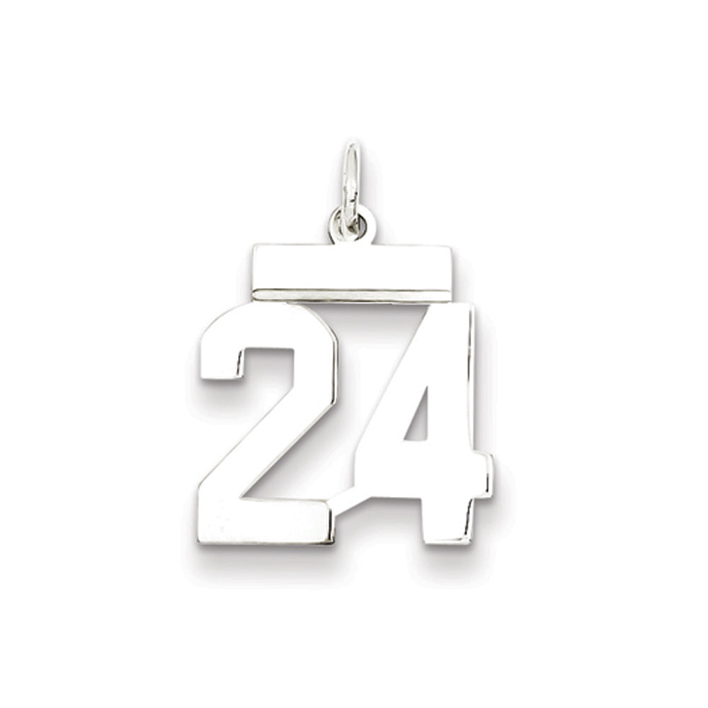 Sterling Silver, Athletic Collection Medium Polished Number 24 Pendant, Item P14042-24 by The Black Bow Jewelry Co.