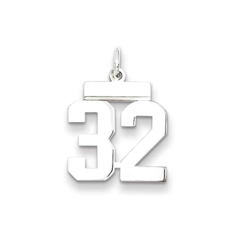 Sterling Silver, Athletic Collection Medium Polished Number 32 Pendant, Item P14042-32 by The Black Bow Jewelry Co.