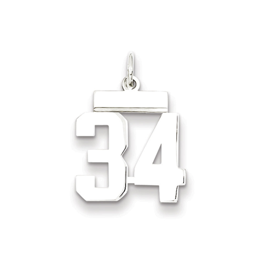 Sterling Silver, Athletic Collection Medium Polished Number 34 Pendant, Item P14042-34 by The Black Bow Jewelry Co.