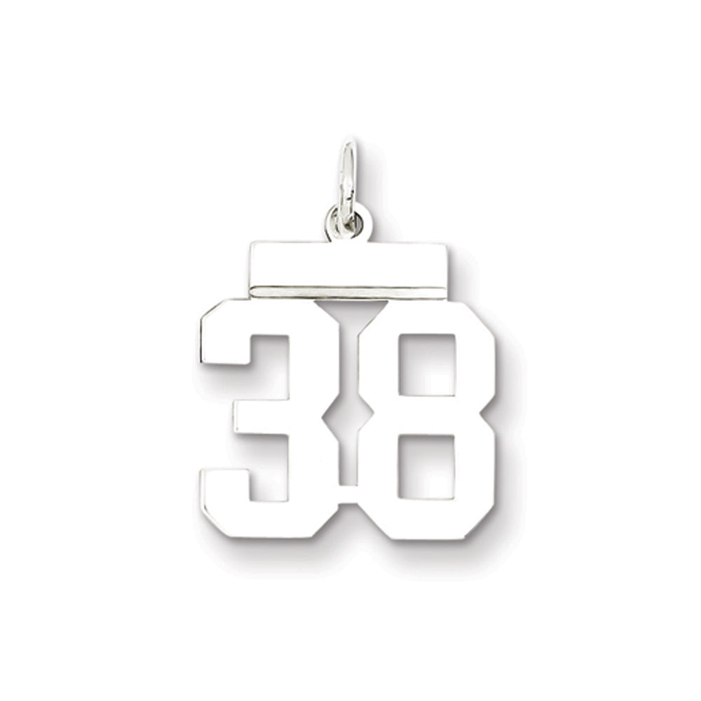 Sterling Silver, Athletic Collection Medium Polished Number 38 Pendant, Item P14042-38 by The Black Bow Jewelry Co.