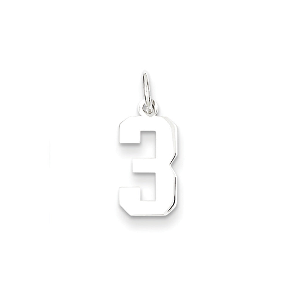 Sterling Silver, Athletic Collection Medium Polished Number 3 Pendant, Item P14042-3 by The Black Bow Jewelry Co.