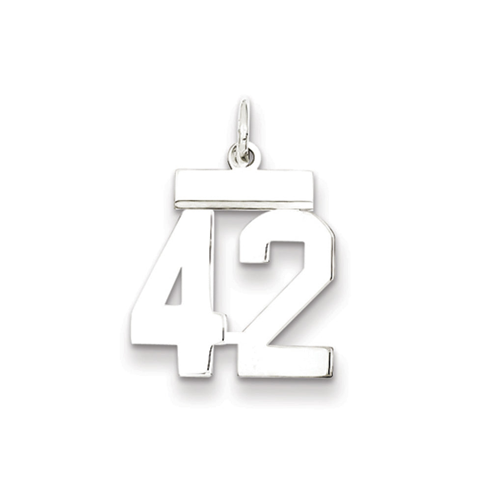Sterling Silver, Athletic Collection Medium Polished Number 42 Pendant, Item P14042-42 by The Black Bow Jewelry Co.
