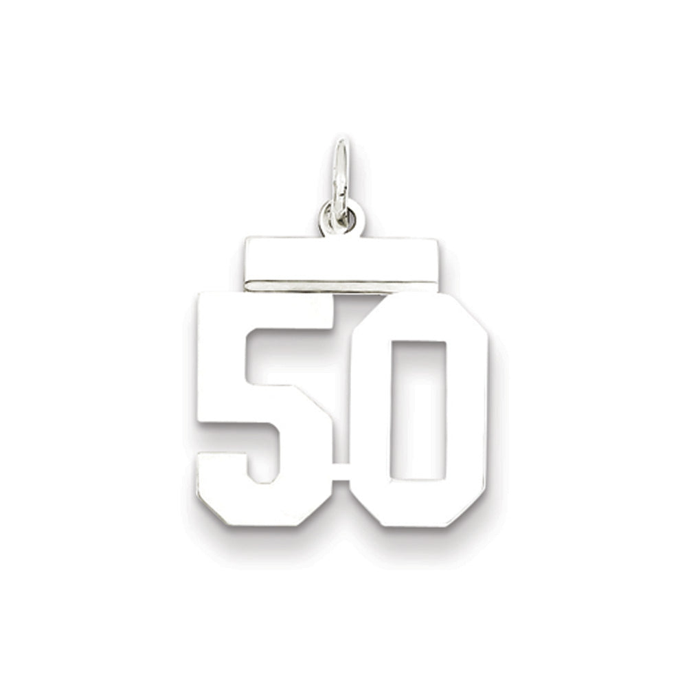 Sterling Silver, Athletic Collection Medium Polished Number 50 Pendant, Item P14042-50 by The Black Bow Jewelry Co.