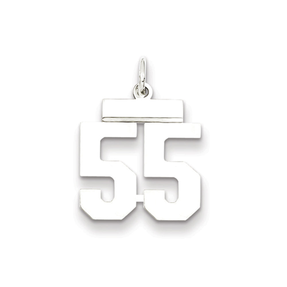 Sterling Silver, Athletic Collection Medium Polished Number 55 Pendant, Item P14042-55 by The Black Bow Jewelry Co.