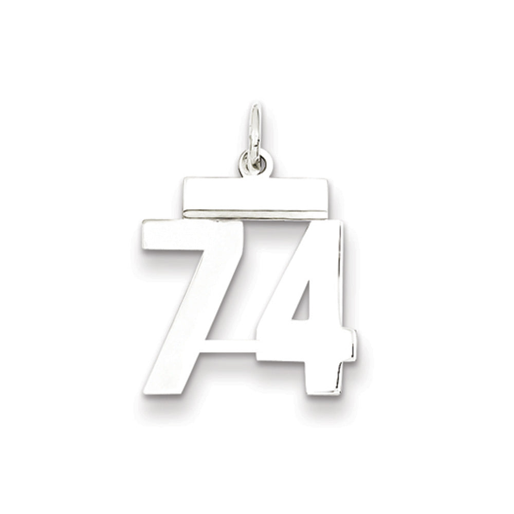 Sterling Silver, Athletic Collection Medium Polished Number 74 Pendant, Item P14042-74 by The Black Bow Jewelry Co.