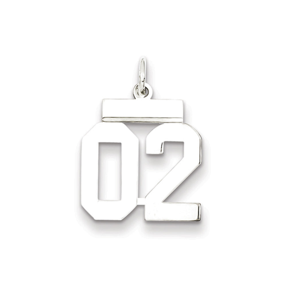 Sterling Silver, Athletic Collection, Small Polished Number 02 Pendant, Item P10407-02 by The Black Bow Jewelry Co.