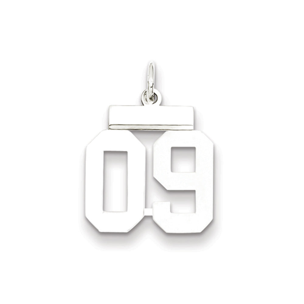 Sterling Silver, Athletic Collection, Small Polished Number 09 Pendant, Item P10407-09 by The Black Bow Jewelry Co.