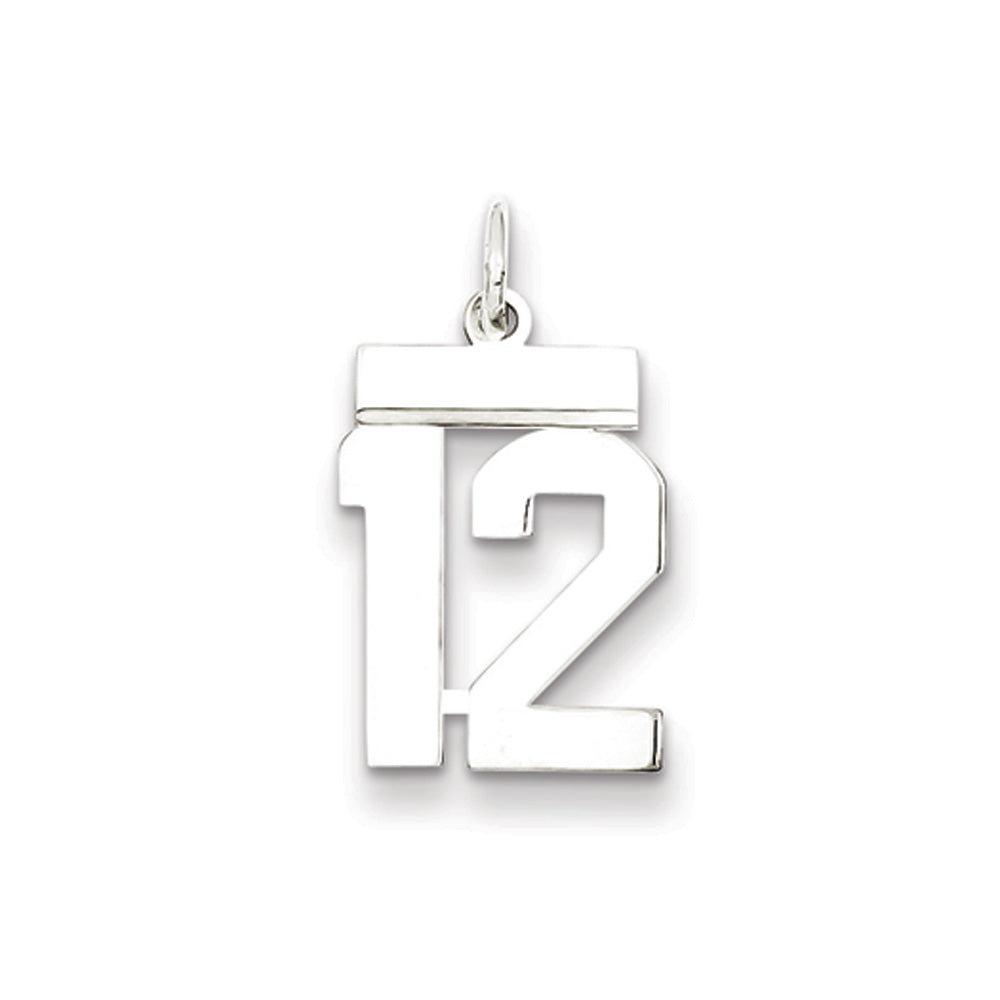 Sterling Silver, Athletic Collection, Small Polished Number 12 Pendant, Item P10407-12 by The Black Bow Jewelry Co.