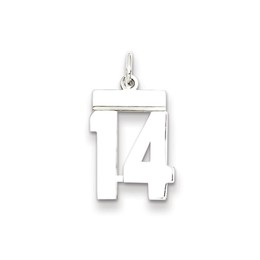 Sterling Silver, Athletic Collection, Small Polished Number 14 Pendant, Item P10407-14 by The Black Bow Jewelry Co.