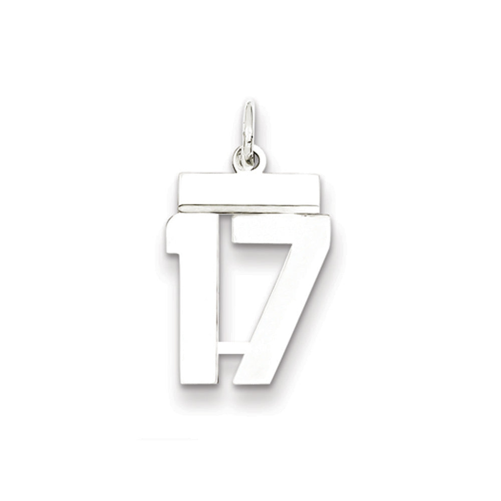 Sterling Silver, Athletic Collection, Small Polished Number 17 Pendant, Item P10407-17 by The Black Bow Jewelry Co.