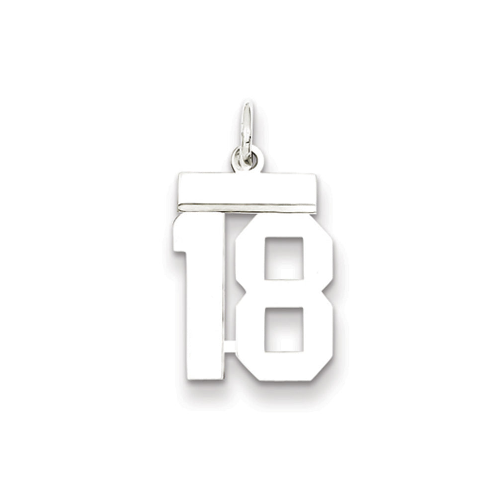 Sterling Silver, Athletic Collection, Small Polished Number 18 Pendant, Item P10407-18 by The Black Bow Jewelry Co.