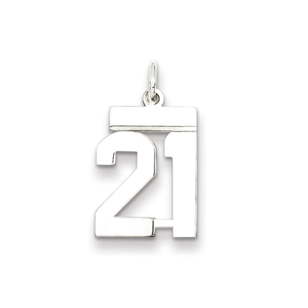 Sterling Silver, Athletic Collection, Large Polished Number 21 Pendant, Item P14043-21 by The Black Bow Jewelry Co.