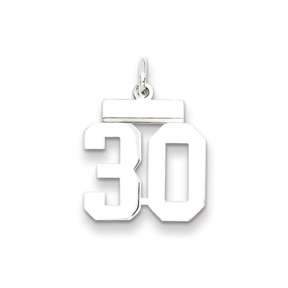 Sterling Silver, Athletic Collection, Small Polished Number 30 Pendant, Item P10407-30 by The Black Bow Jewelry Co.
