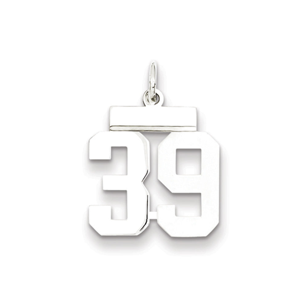 Sterling Silver, Athletic Collection, Large Polished Number 39 Pendant, Item P14043-39 by The Black Bow Jewelry Co.