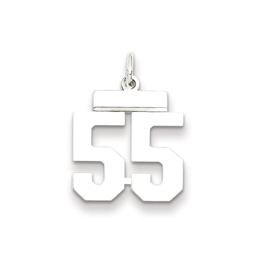 Sterling Silver, Athletic Collection, Large Polished Number 55 Pendant, Item P14043-55 by The Black Bow Jewelry Co.